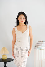 Giulia Sweetheart Corset Lace Up Top in Beige