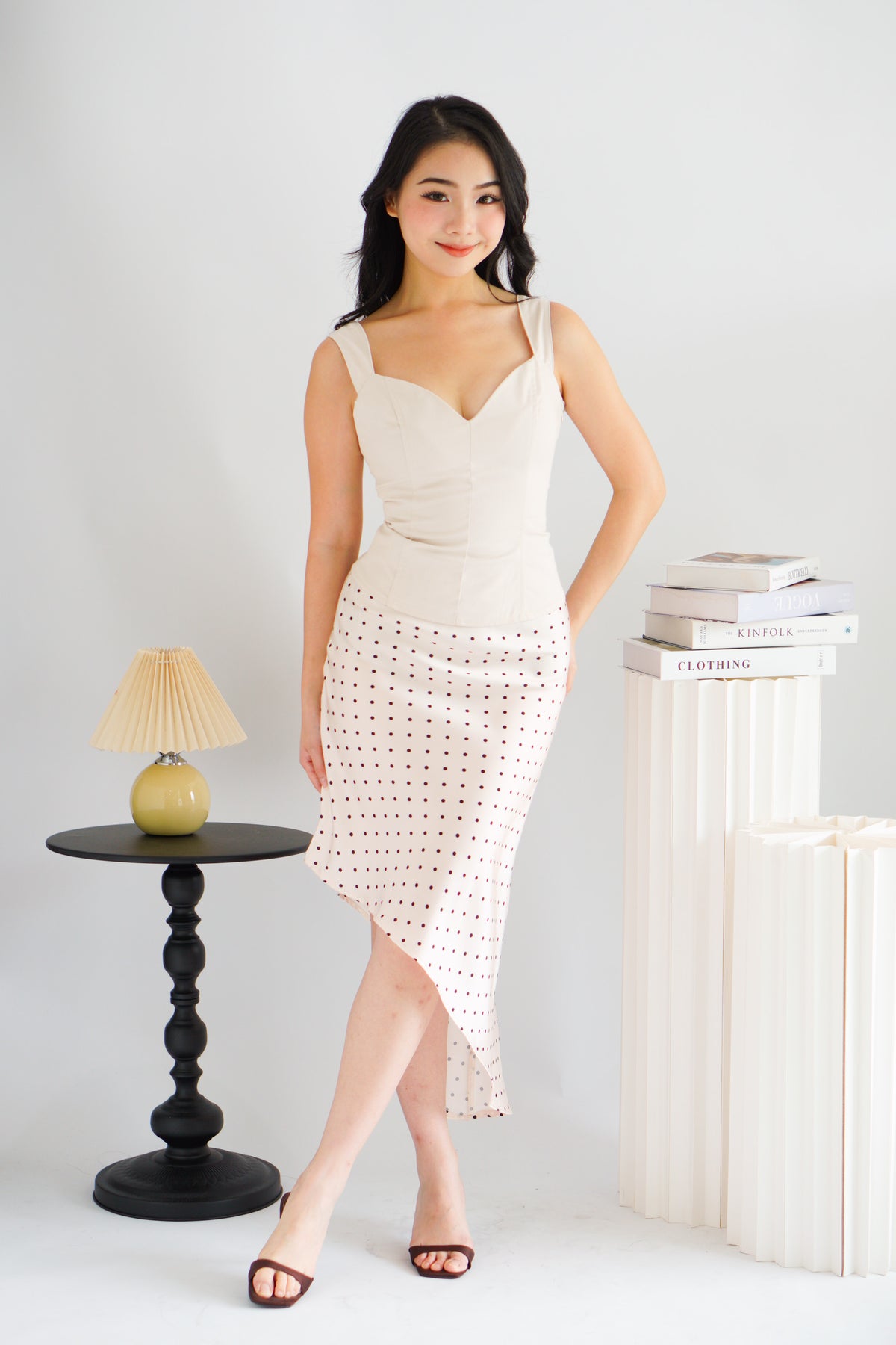 Giulia Sweetheart Corset Lace Up Top in Beige