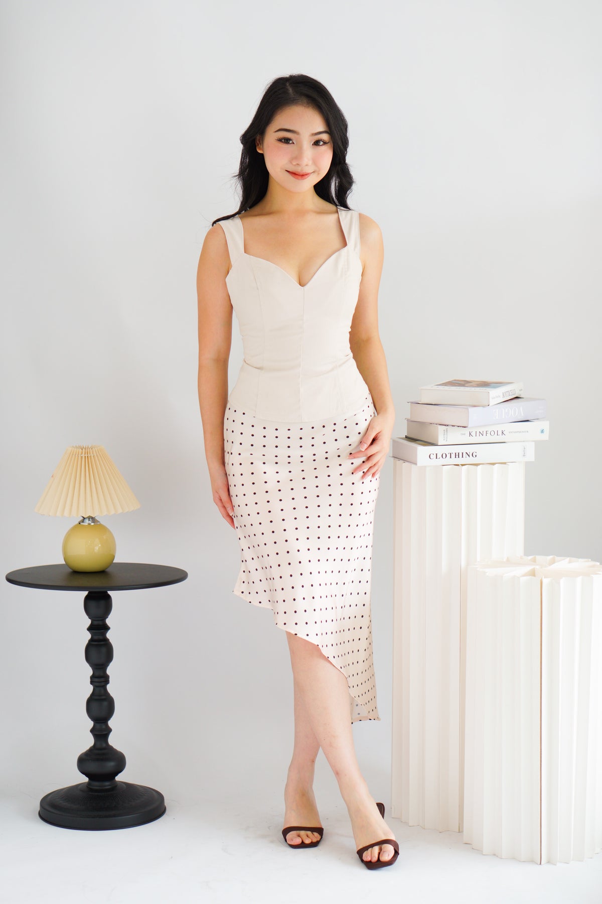 Giulia Sweetheart Corset Lace Up Top in Beige