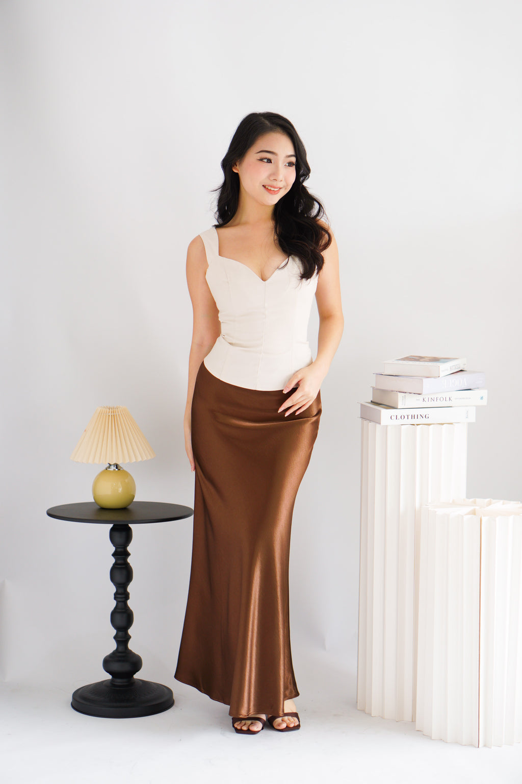 Giulia Sweetheart Corset Lace Up Top in Beige
