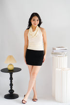 Polaine Cowl Neck Backless Halter Top in Cream
