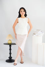 Anise Asymmetrical Polkadot Satin Skirt in Cream
