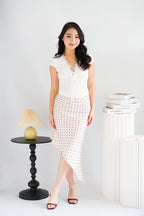 Anise Asymmetrical Polkadot Satin Skirt in Cream