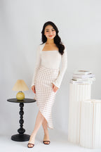 Anise Asymmetrical Polkadot Satin Skirt in Cream