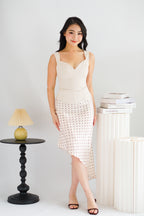 Anise Asymmetrical Polkadot Satin Skirt in Cream