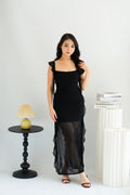 Meisa Ruffle Dress with Slit in Black