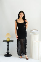 Meisa Ruffle Dress with Slit in Black