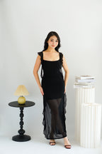 Meisa Ruffle Dress with Slit in Black