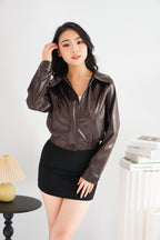 Elix Faux Leather Jacket in Dark Brown