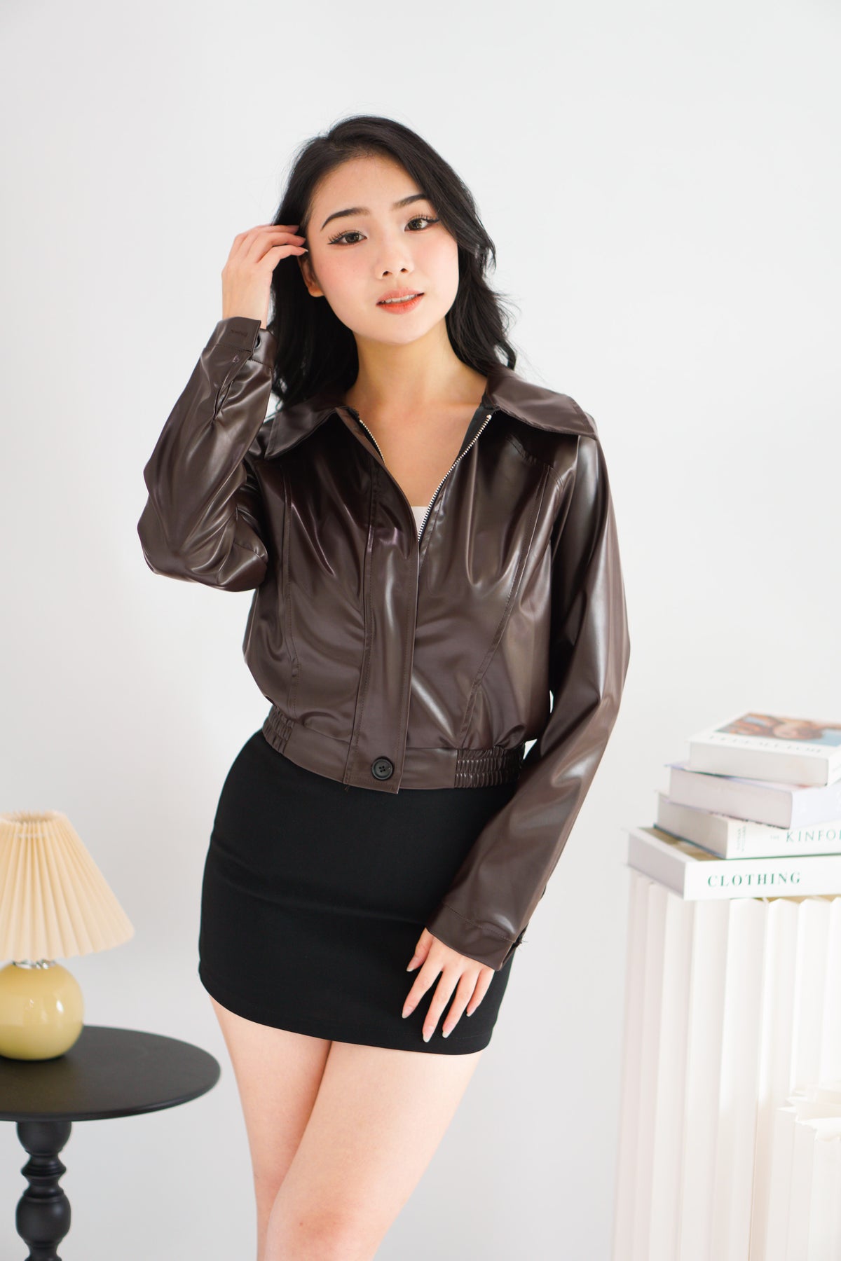Elix Faux Leather Jacket in Dark Brown