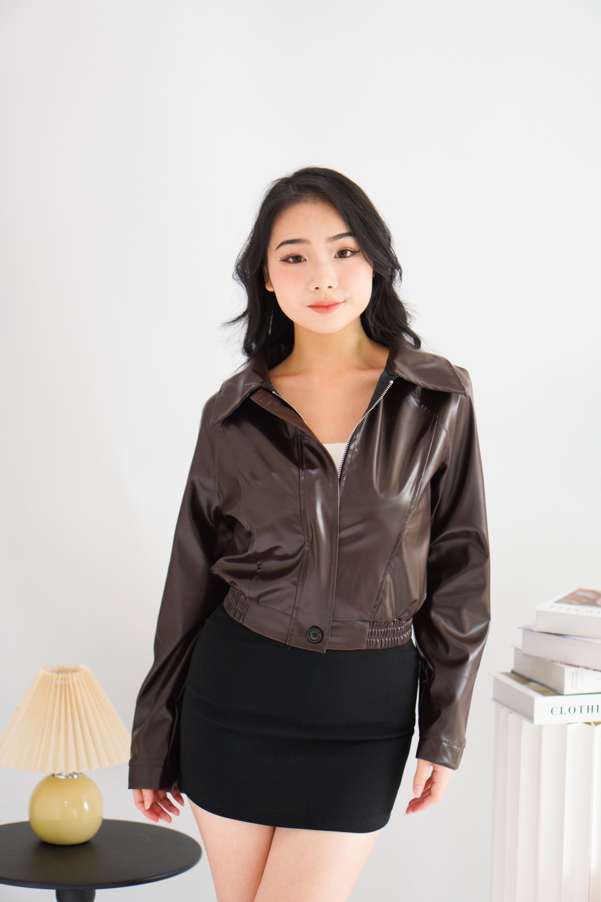 Elix Faux Leather Jacket in Dark Brown