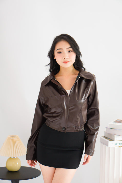 Elix Faux Leather Jacket in Dark Brown