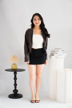 Elix Faux Leather Jacket in Dark Brown