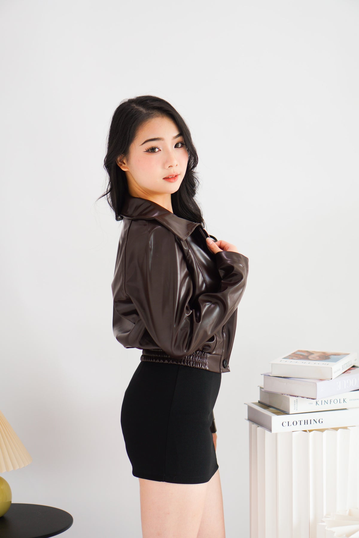 Elix Faux Leather Jacket in Dark Brown
