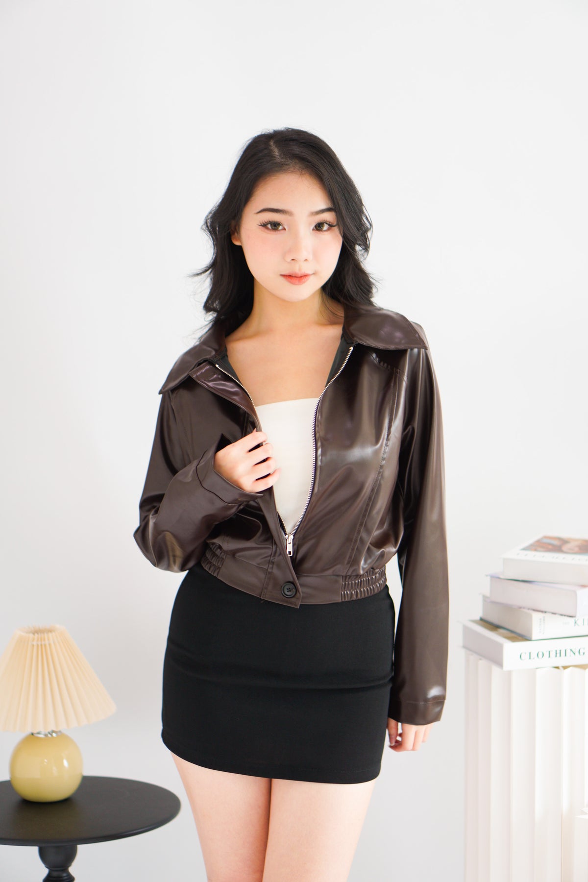 Elix Faux Leather Jacket in Dark Brown