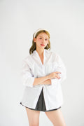 Roen Oversized Button Down Long Sleeve Top in White