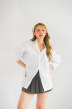 Roen Oversized Button Down Long Sleeve Top in White
