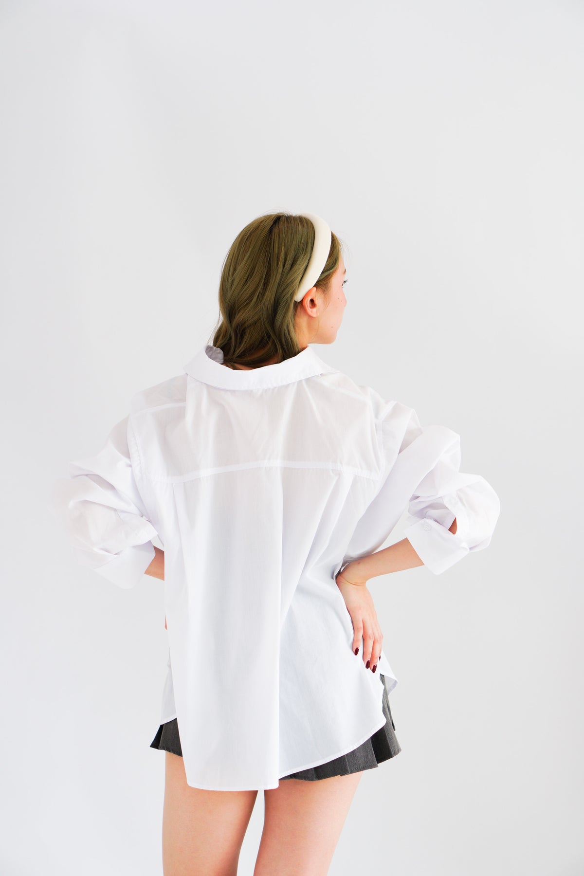 Roen Oversized Button Down Long Sleeve Top in White