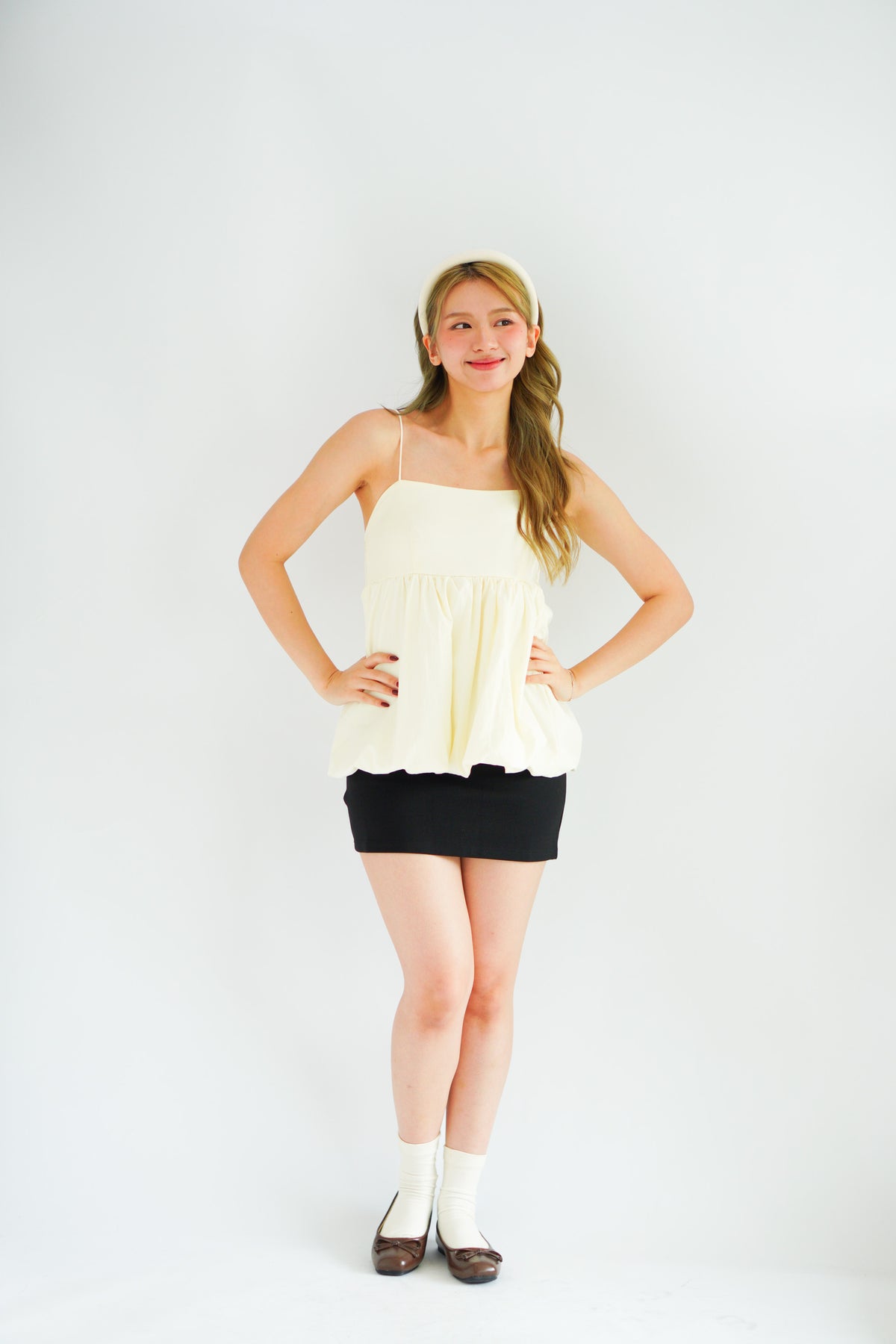 Gumi Puffy Babydoll Top in Cream