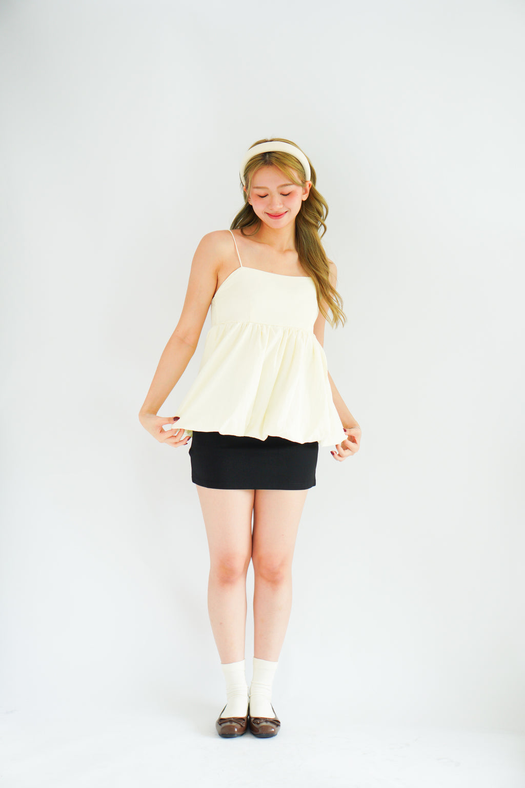 Gumi Puffy Babydoll Top in Cream