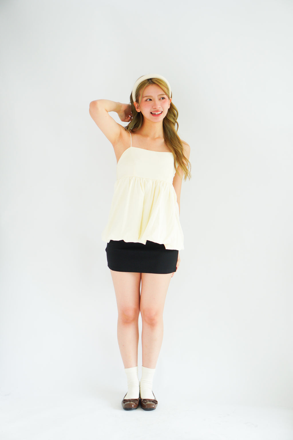 Gumi Puffy Babydoll Top in Cream