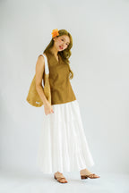 Maliah V Neck Flowy Top in Khaki Brown