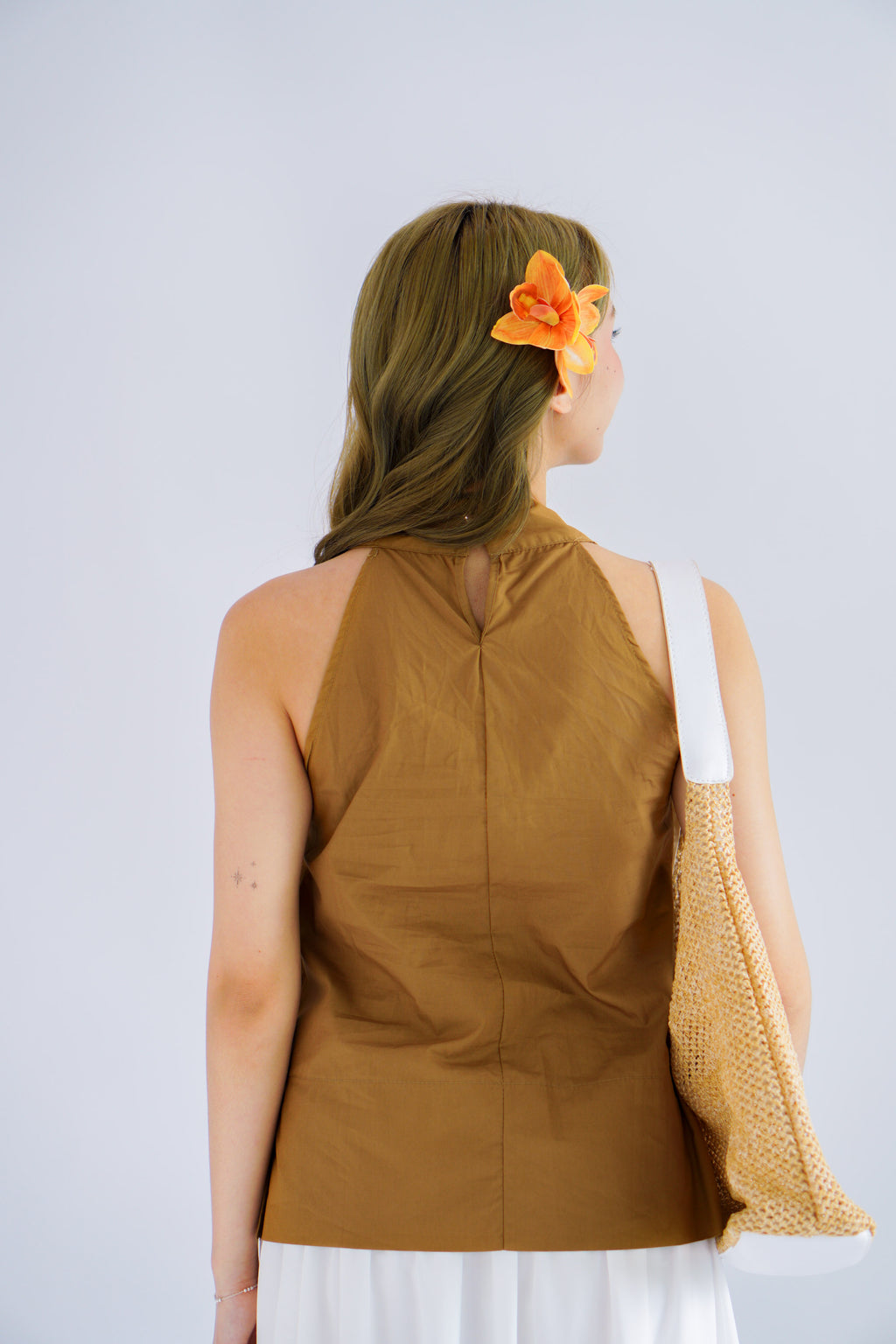Maliah V Neck Flowy Top in Khaki Brown