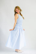 Seala Gingham High Neck Smocked Maxi Dress in Blue