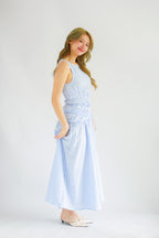 Seala Gingham High Neck Smocked Maxi Dress in Blue