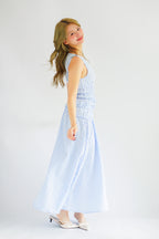 Seala Gingham High Neck Smocked Maxi Dress in Blue