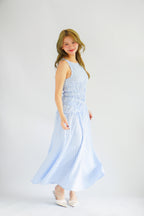 Seala Gingham High Neck Smocked Maxi Dress in Blue