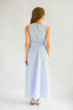 Seala Gingham High Neck Smocked Maxi Dress in Blue