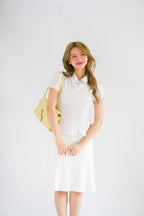 Karia Stripes Short Sleeves Collar Top in White