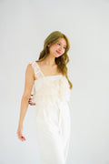 Yumi Layered Crop Lace Top in Cream