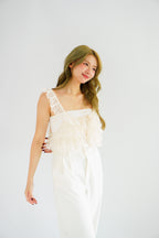 Yumi Layered Crop Lace Top in Cream