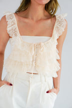 Yumi Layered Crop Lace Top in Cream