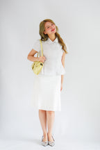 Karia Stripes Short Sleeves Collar Top in White
