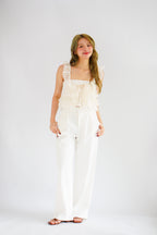 Yumi Layered Crop Lace Top in Cream