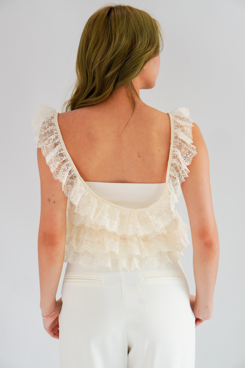 Yumi Layered Crop Lace Top in Cream