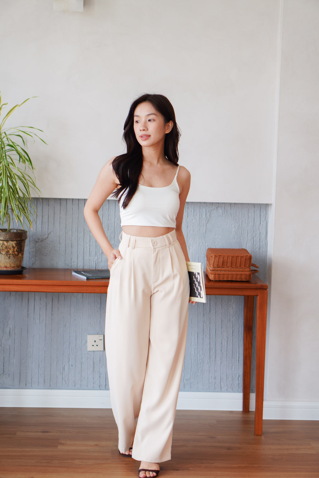 Clara Wide Legged Pants by Bash in Soft Beige