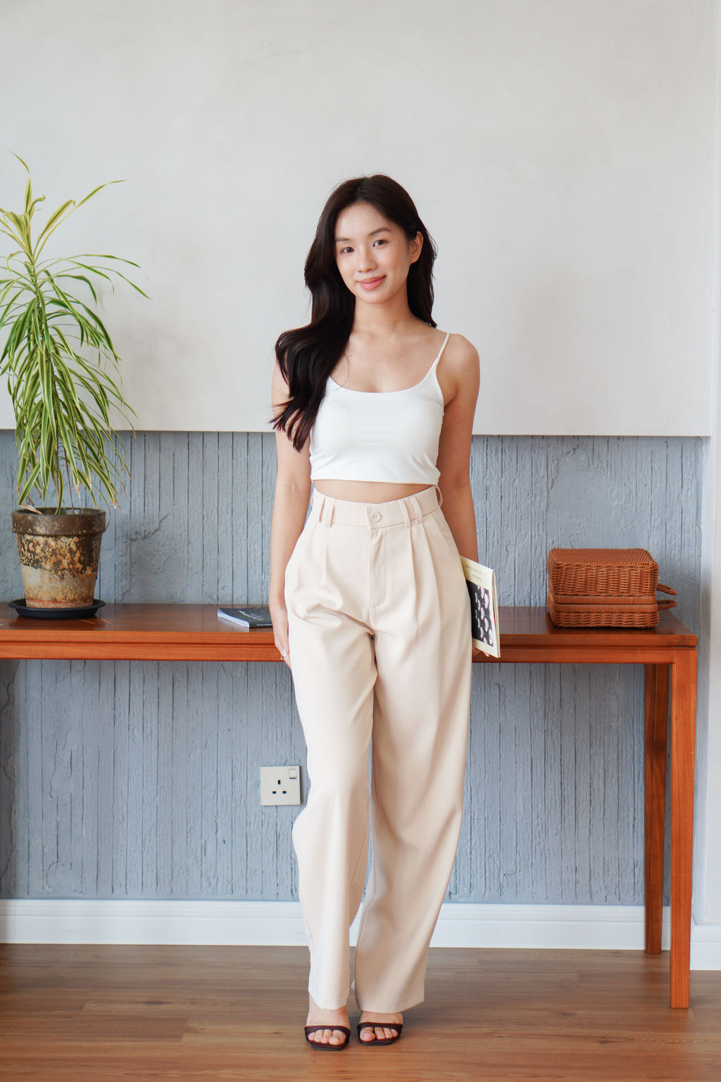 Clara Wide Legged Pants by Bash in Soft Beige