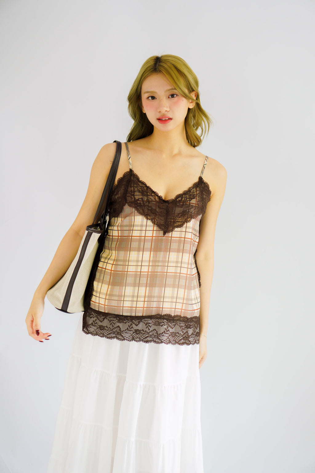 Yanice Checkered Lace Camisole Top