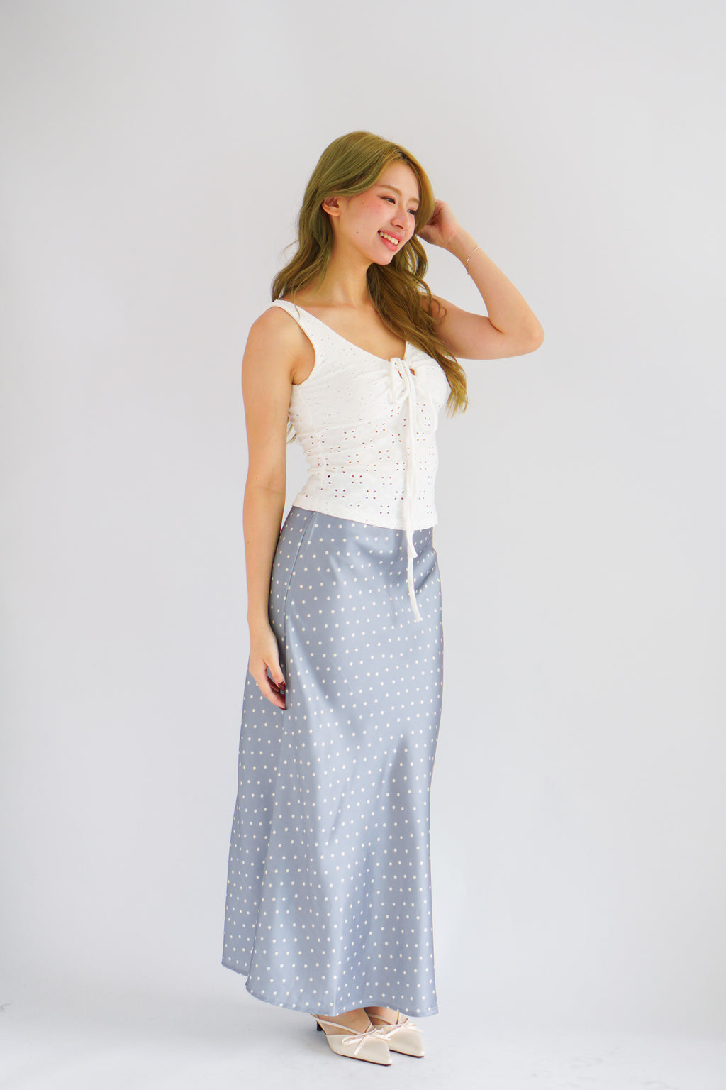 Rachie Maxi Skirt with Polkadot in Blue