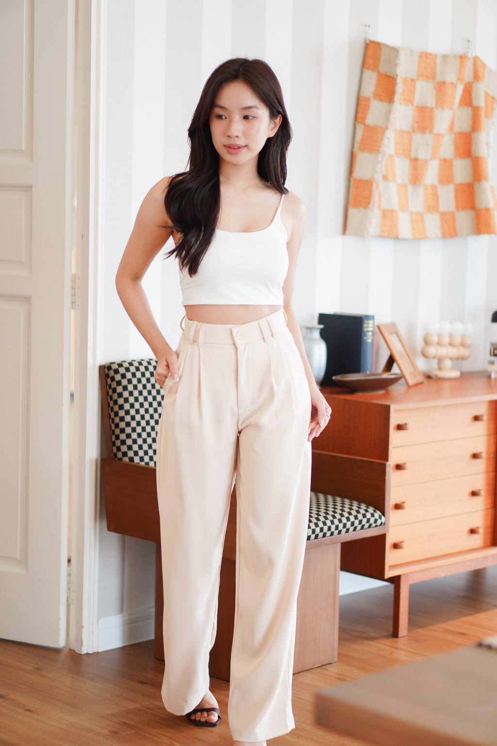 Clara Wide Legged Pants by Bash in Soft Beige