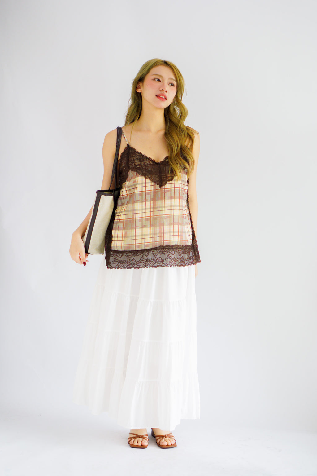 Yanice Checkered Lace Camisole Top