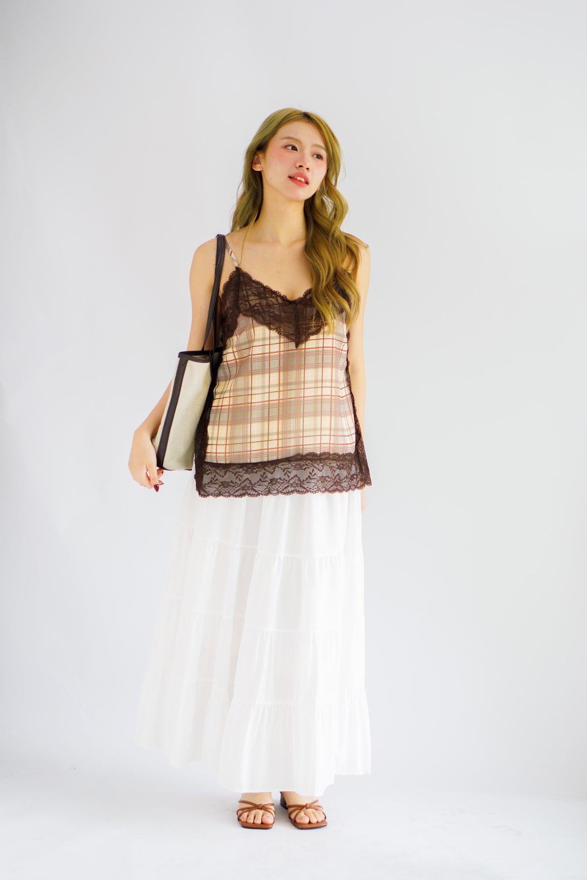Yanice Checkered Lace Camisole Top