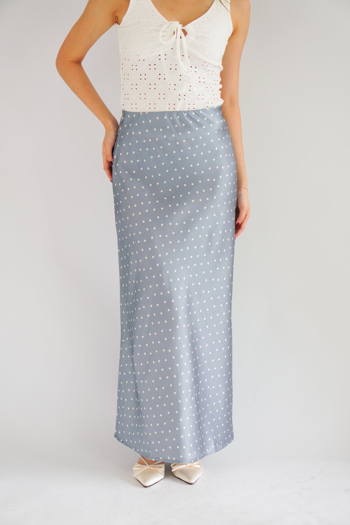 Rachie Maxi Skirt with Polkadot in Blue