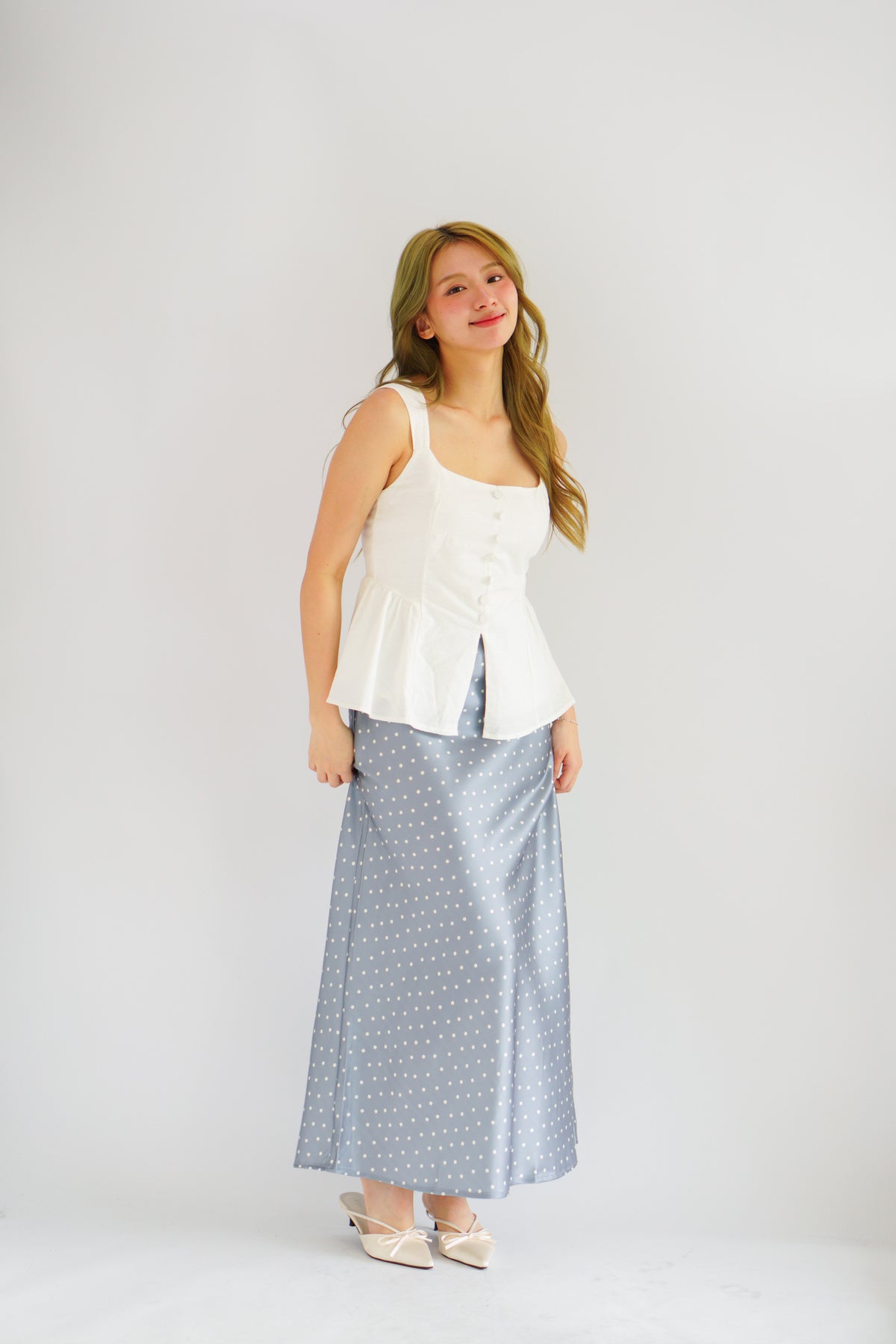 Rachie Maxi Skirt with Polkadot in Blue