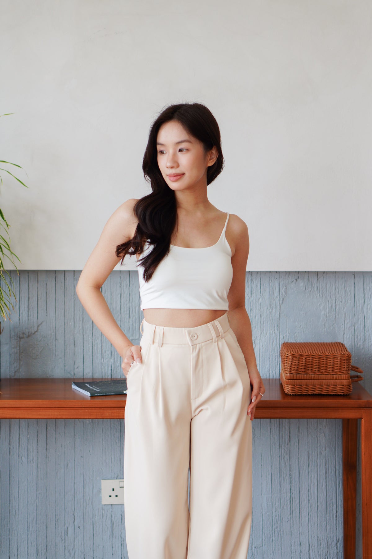 Clara Wide Legged Pants by Bash in Soft Beige