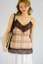 Yanice Checkered Lace Camisole Top